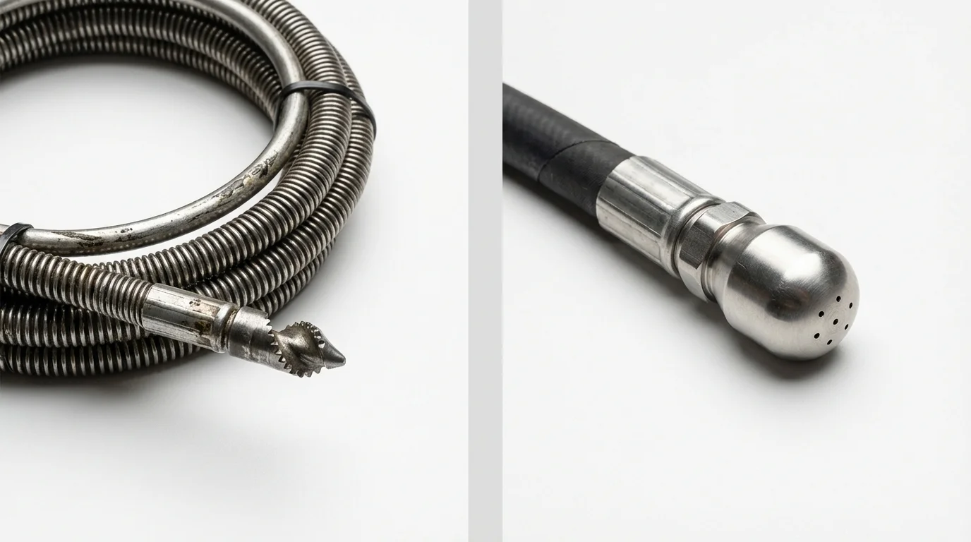 Drain snake cable and hydro jetting nozzle used for drain cleaning in Yucca Valley, CA