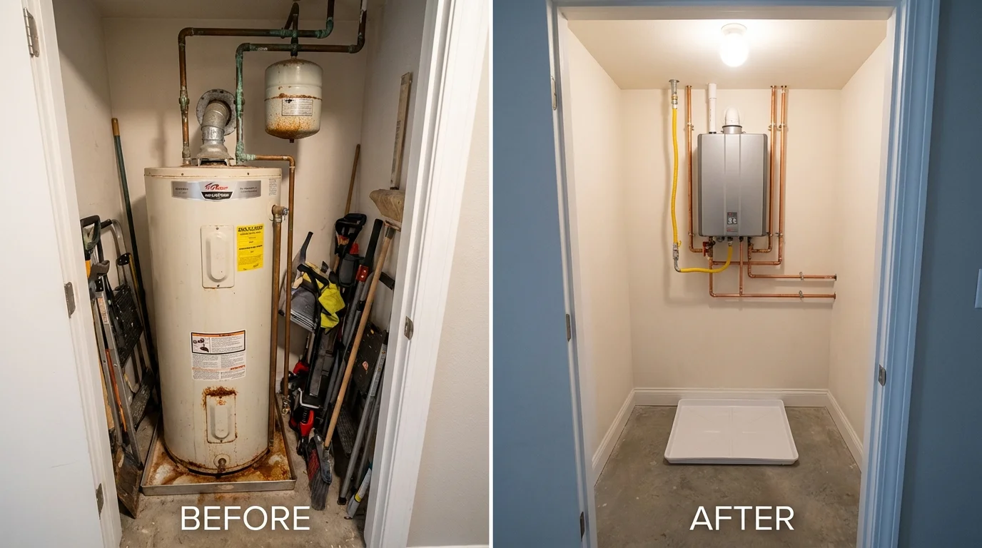Tank water heater versus wall-mounted tankless unit comparison for Yucca Valley, CA homeowners