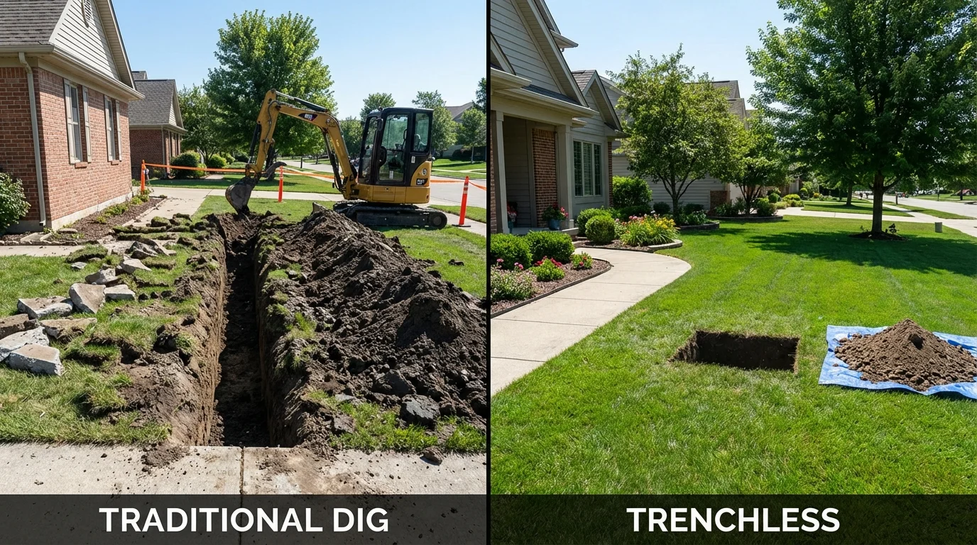 Trenchless sewer repair with minimal yard damage versus traditional excavation in Yucca Valley, CA